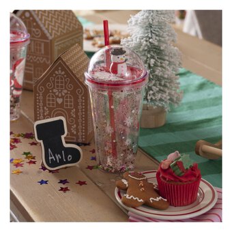 Sparkly Snowman and Santa Cup with Straw