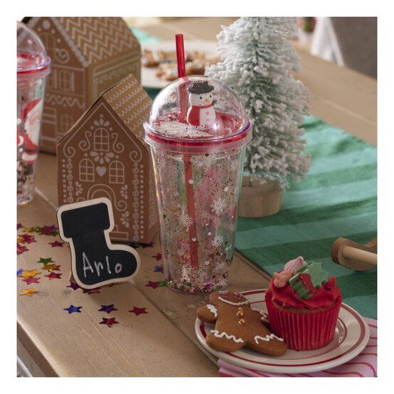 Sparkly Snowman and Santa Cup with Straw image number 2