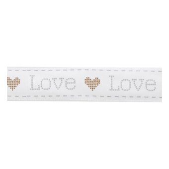 Grey and Gold Love Satin Ribbon 16mm x 4m