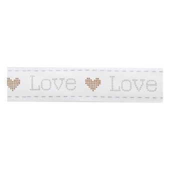 Grey and Gold Love Satin Ribbon 16mm x 4m image number 2
