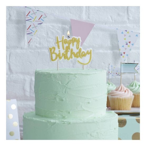 Ginger Ray Pick and Mix Sparkling Gold Happy Birthday Candle image number 2