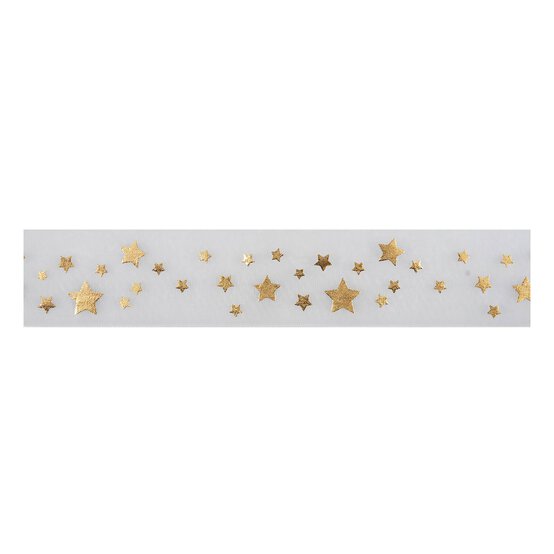 Gold Star Printed Organza Ribbon 34mm x 3m image number 2