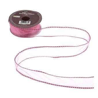 Mid Pink Wire Edge Organza Ribbon 25mm x 3m image number 2