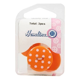 Hemline Orange Novelty Spotty Button 3 Pack