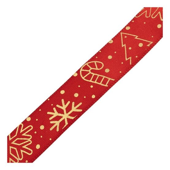 Xmas Rippon Red Christmas Printed Ribbon 20mm x 3m | Hobbycraft