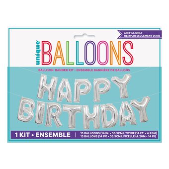 Silver Happy Birthday Balloon Banner Kit