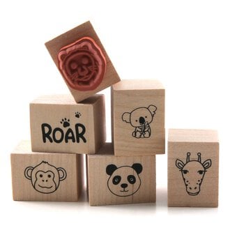 Animal Face Wooden Stamp Set 6 Pieces