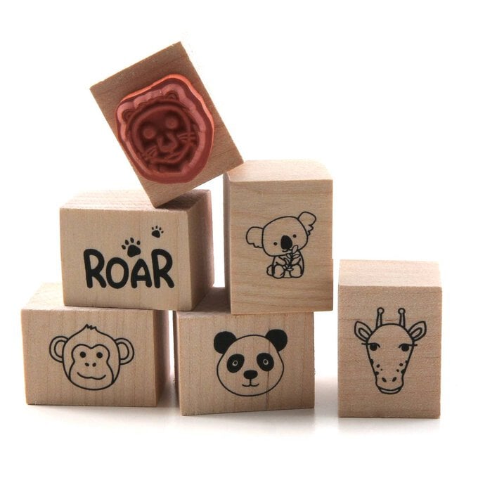 Animal Face Wooden Stamp Set 6 Pieces image number 1