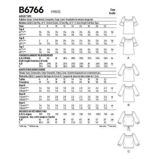 Butterick Women&rsquo;s Top Sewing Pattern B6766 (6-14) image number 2