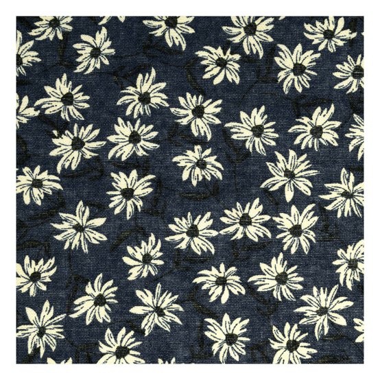 Teal Daisy Print Linen Look Fabric by the Metre image number 2