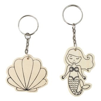 Colour Your Own Mermaid and Shell Wooden Keyring 2 Pack