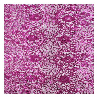 Cerise Sequin Floral Lace Fabric by the Metre