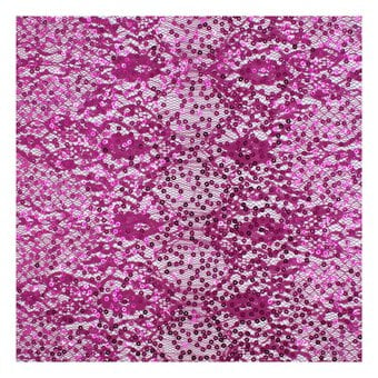 Cerise Sequin Floral Lace Fabric by the Metre image number 2