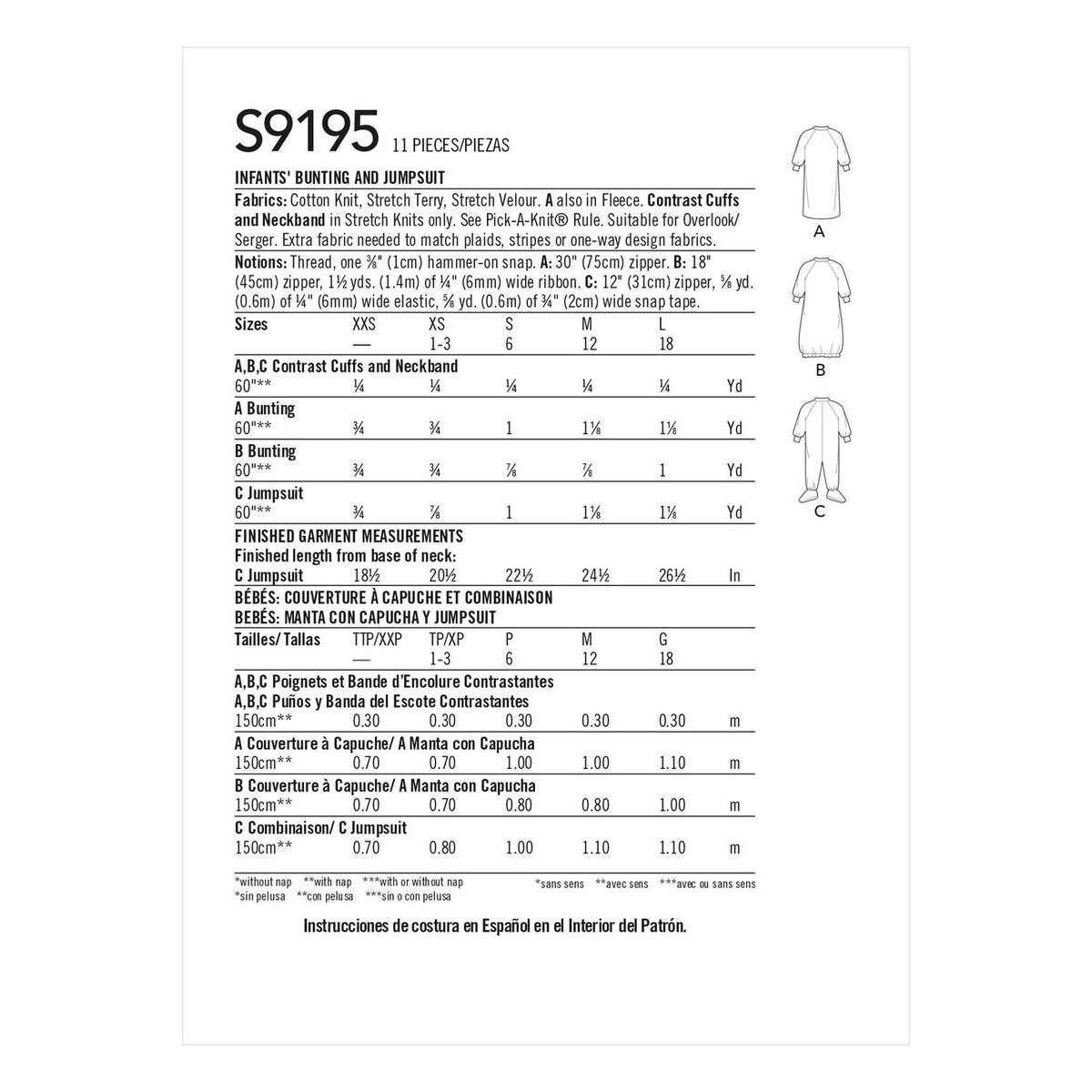 Simplicity Baby Jumpsuit Sewing Pattern S9195 (XXSL) Hobbycraft