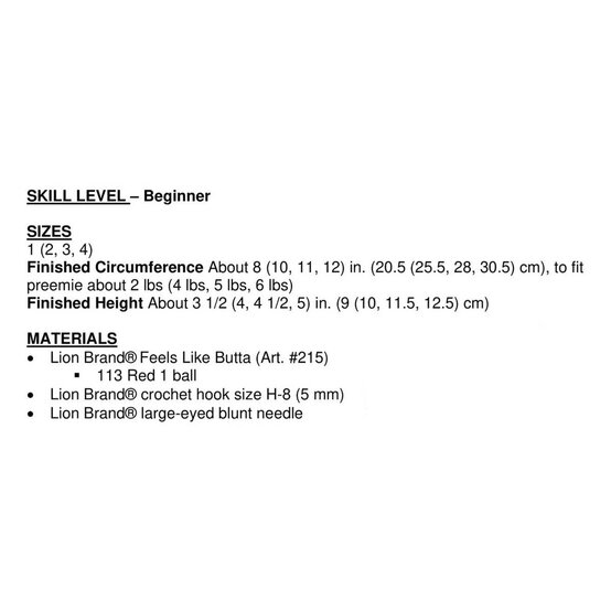 FREE PATTERN Lion Brand Crochet Preemie Hat L80012 image number 2
