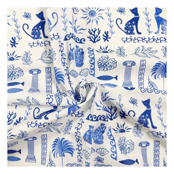 Grecian Blues Greek Mosaic Cotton Fabric by the Metre image number 1