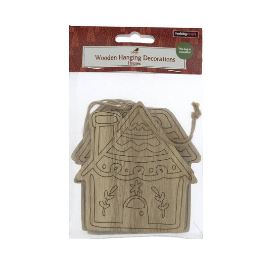 Hanging Wooden House Decorations 4 Pack image number 4