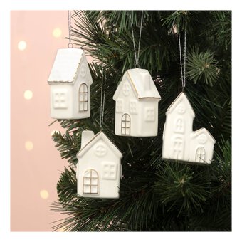 Glazed Hanging Ceramic House Decorations 4 Pack 