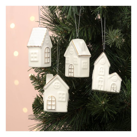 Glazed Hanging Ceramic House Decorations 4 Pack  image number 1