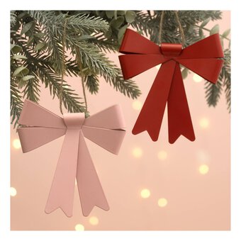Hanging Red and Pink Metal Bow Decorations 2 Pack