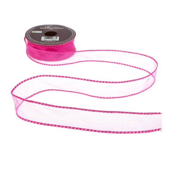 Hot Pink Wire Edge Organza Ribbon 25mm x 3m image number 2