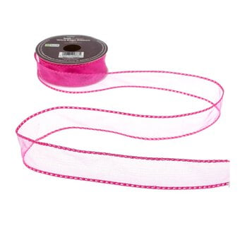 Hot Pink Wire Edge Organza Ribbon 25mm x 3m