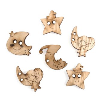 Trimits Wooden Moon and Stars Buttons 6 Pieces