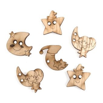 Trimits Wooden Moon and Stars Buttons 6 Pieces