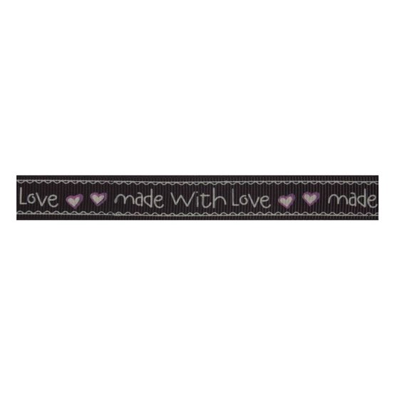 Black Made With Love Cotton Ribbon 15mm x 5m image number 1