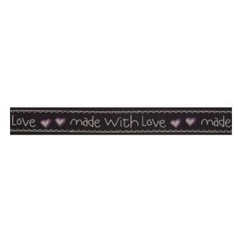 Black Made With Love Cotton Ribbon 15mm x 5m