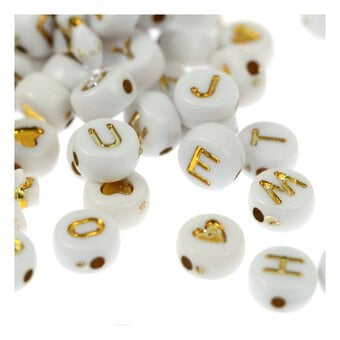 Gold Letter White Alphabet Beads 40g image number 3
