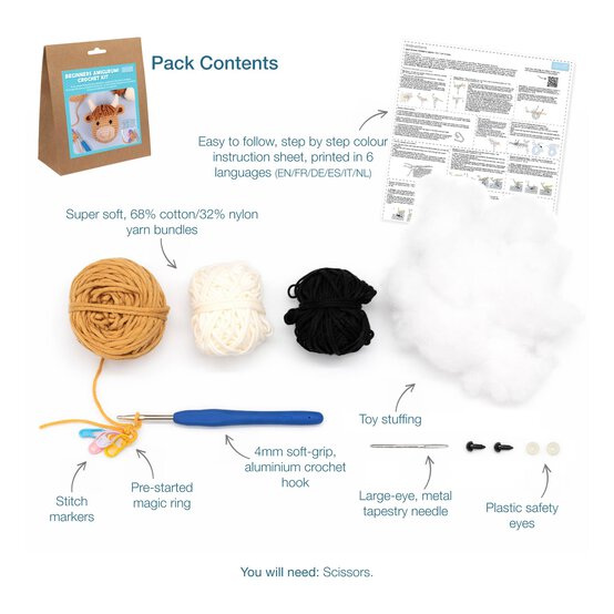 Trimits Beginner&rsquo;s Amigurumi Crochet Cow Kit image number 4