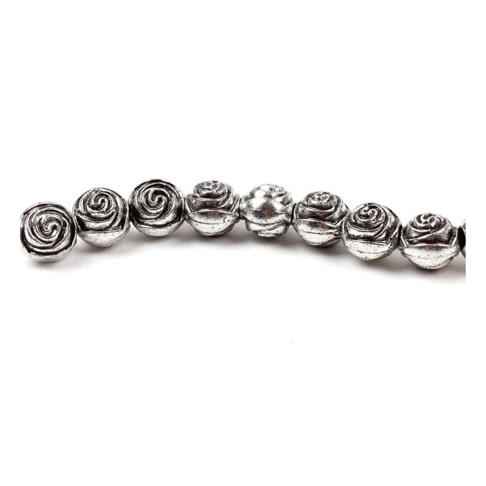 Antique Silver Effect Round Rose Bead String 14 Pieces image number 1