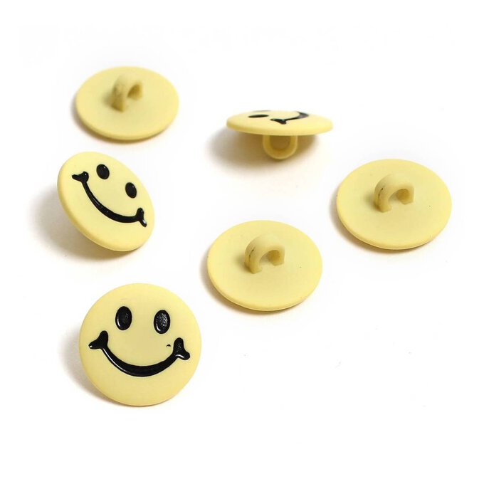 Hemline Yellow Novelty Smiling Face Button 6 Pack image number 1