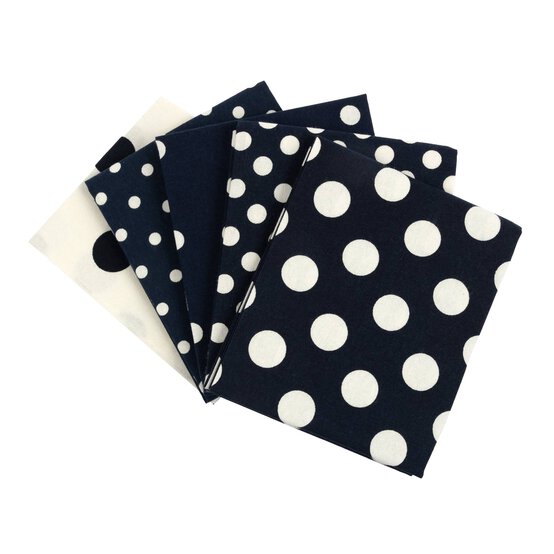 Navy White Polka Dot Cotton Fat Quarters 5 Pack image number 1