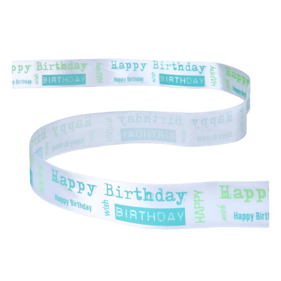 Baby Blue Happy Birthday Ribbon 25mm x 3m image number 2