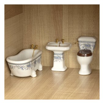Doll&rsquo;s House Blue Floral Ceramic Bathroom Set 3 Pieces