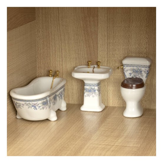 Doll&rsquo;s House Blue Floral Ceramic Bathroom Set 3 Pieces image number 2