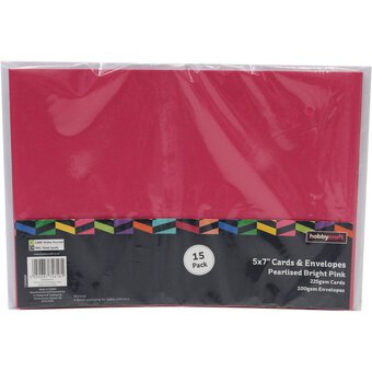 Pearlised Bright Pink Cards and Envelopes 5 x 7 Inches 15 Pack image number 3