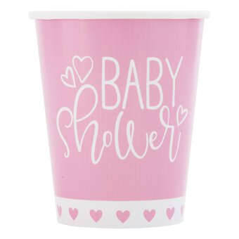 Pink Hearts Baby Shower Paper Cups 8 Pack 
