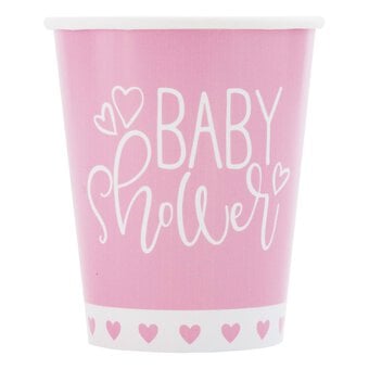 Pink Hearts Baby Shower Paper Cups 8 Pack 