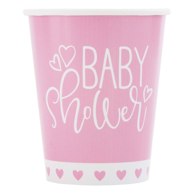 Pink Hearts Baby Shower Paper Cups 8 Pack  image number 1