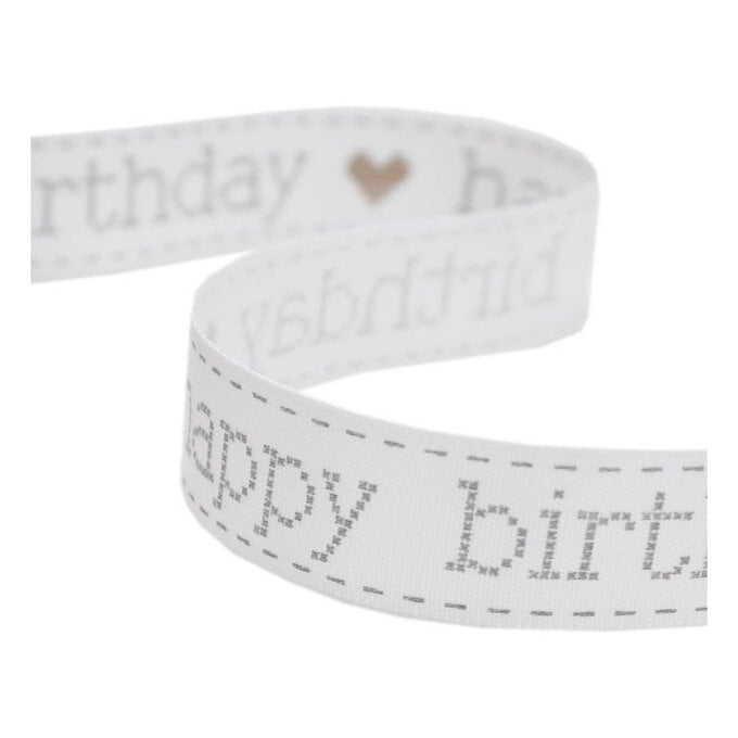 Gold and Grey Happy Birthday Satin Ribbon 16mm x 4m image number 1