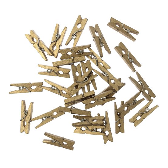 Mini Gold Wooden Pegs 30 Pack image number 1