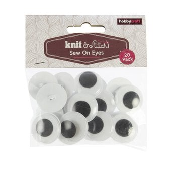 Black and White Sew-On Googly Eyes 25mm 20 Pack image number 4