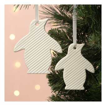 Glazed Hanging Ceramic Striped Penguin Decorations 2 Pack