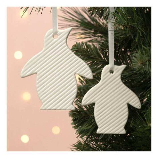 Glazed Hanging Ceramic Striped Penguin Decorations 2 Pack image number 1