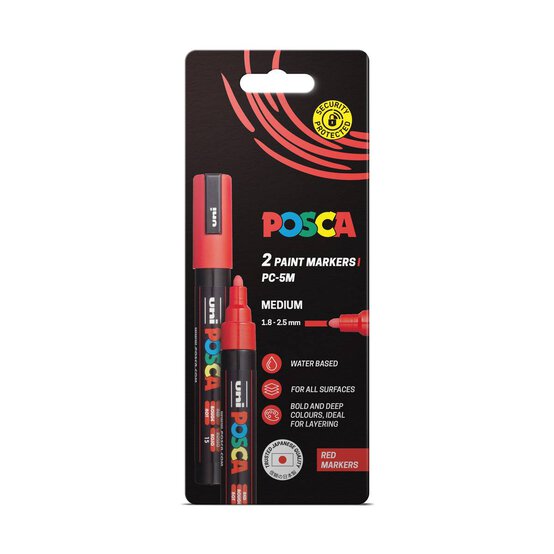 Uni-ball Posca Red PC-5M Marker Pens 2 Pack image number 1