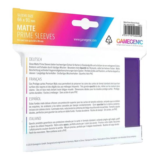 Gamegenic Purple Matte Prime Card Sleeves 100 Pack image number 3