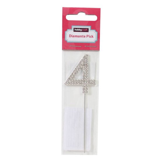 Silver Diamante Number 4 Cake Pick image number 2